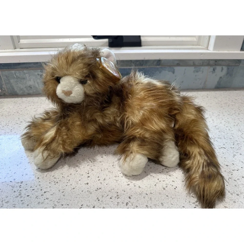 Ty Classic Kitty Cat Jumbles Calico Brown Tabby White Paw Long Hair Plush 2014